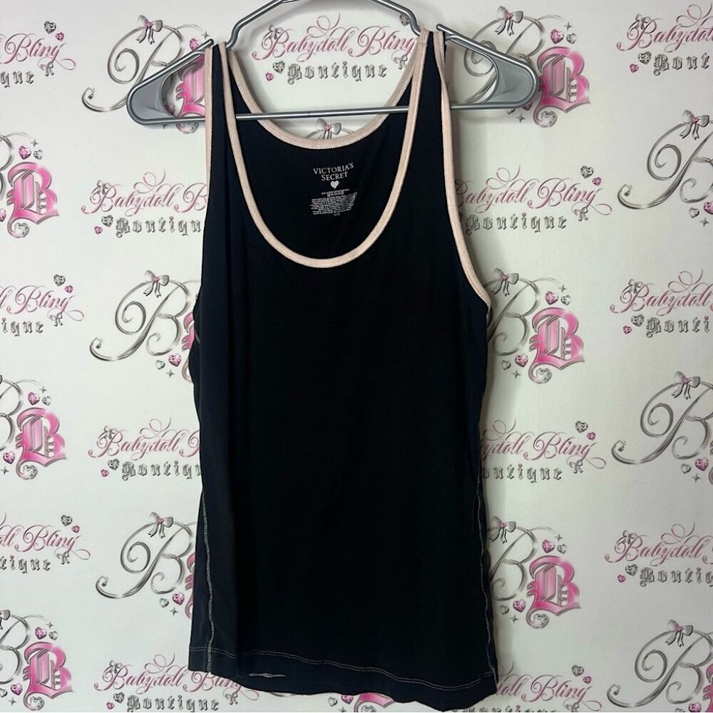 Victoria's Secret shirt scoop neck y2k Black Tank Top with Pink Trim